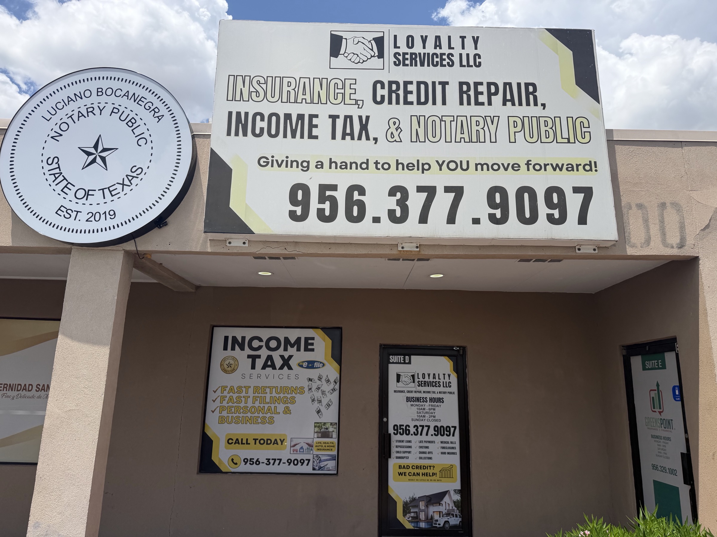 Loyalty Pro Services storefront at 200 W Expressway 83, Suite D in San Juan, TX